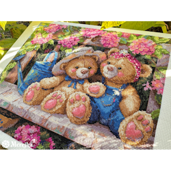 Broderikit Tavla Garden Friends - Nallar i trädgården