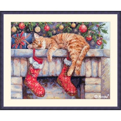 Broderikit Tavla Santa´s Helper - Katt och julstrumpor