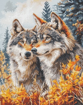 Broderikit Tavla The guardians of the forest - Två vargar i höstskogen