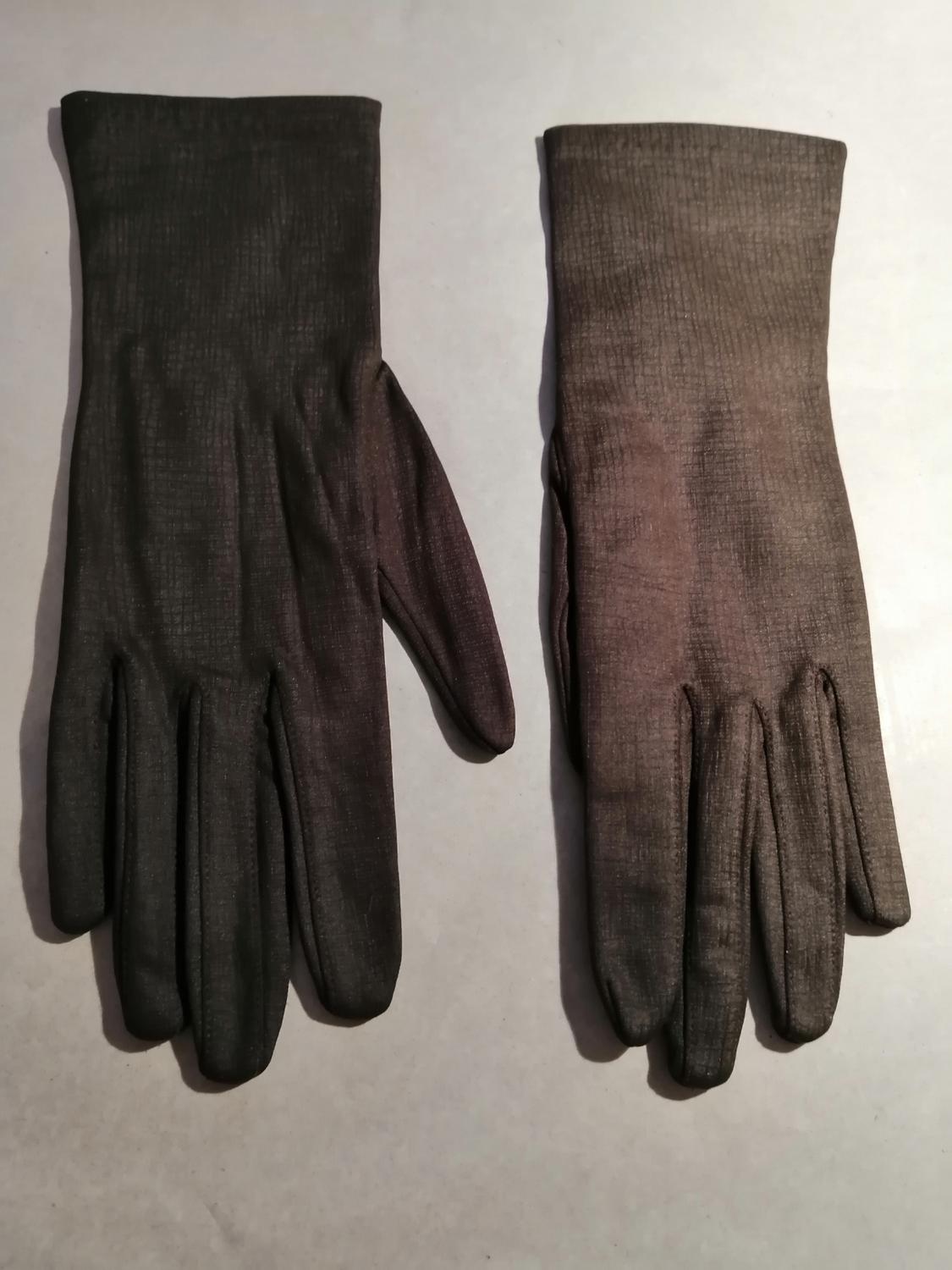 Vintage handskar brun syntet svagt rutmönster luddigt foder stl 6,5