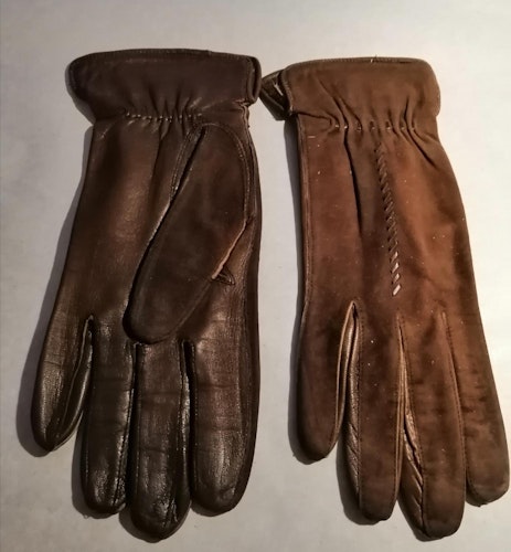 Vintage handskar bruna mocka ovansidan skinn undersidan stl 6 1/4