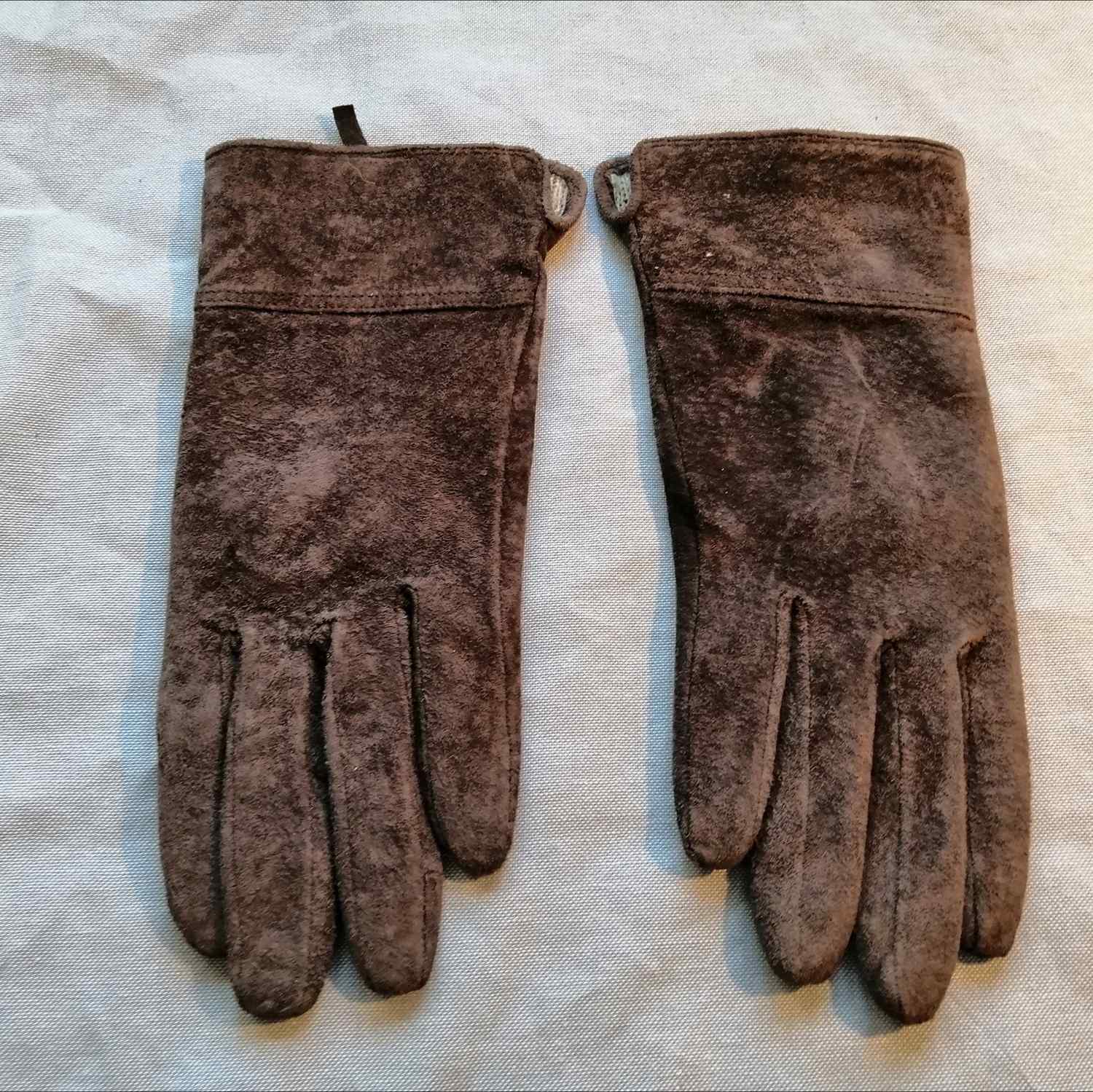 Vintage bruna handskar svinmocka fodrade liten krage stl 6,5