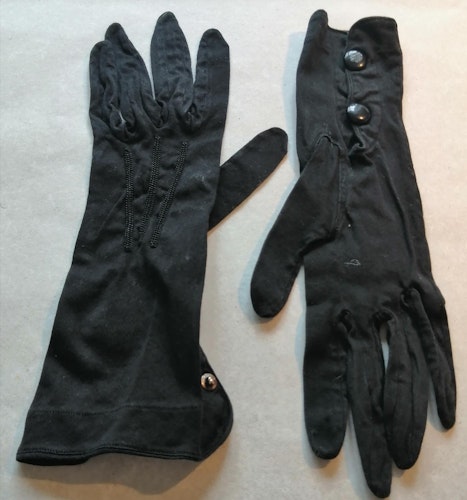 Vintage svarta handskar bomull tryck-knappar handleden stickningar stl 6-7 ca