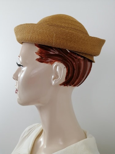 Vintage retro hatt damhatt strå rund med nackband