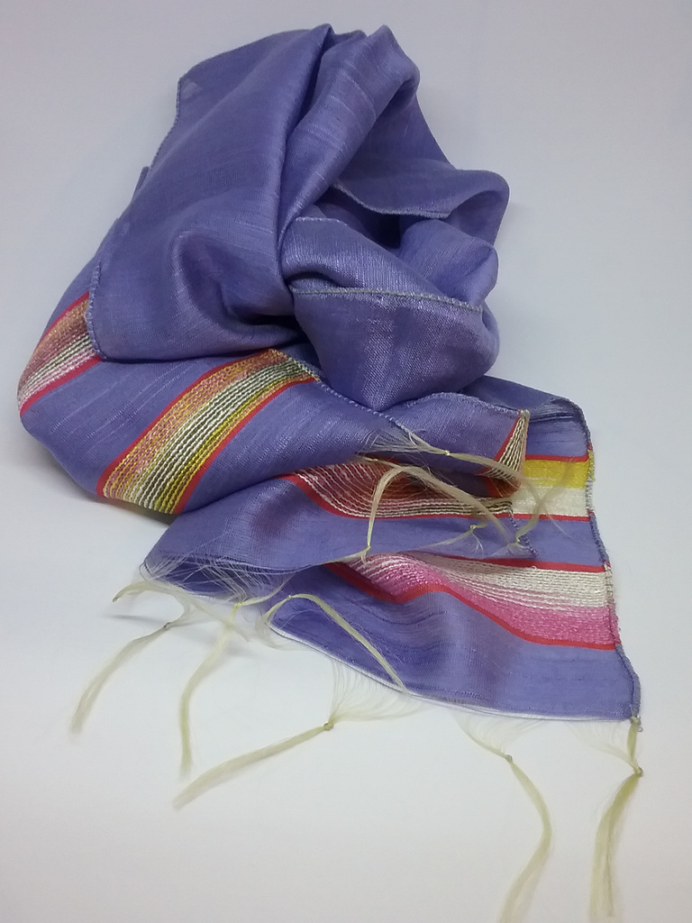 Retro vintage scarf scarves sjal avlång lila med ränder i guld och fransar