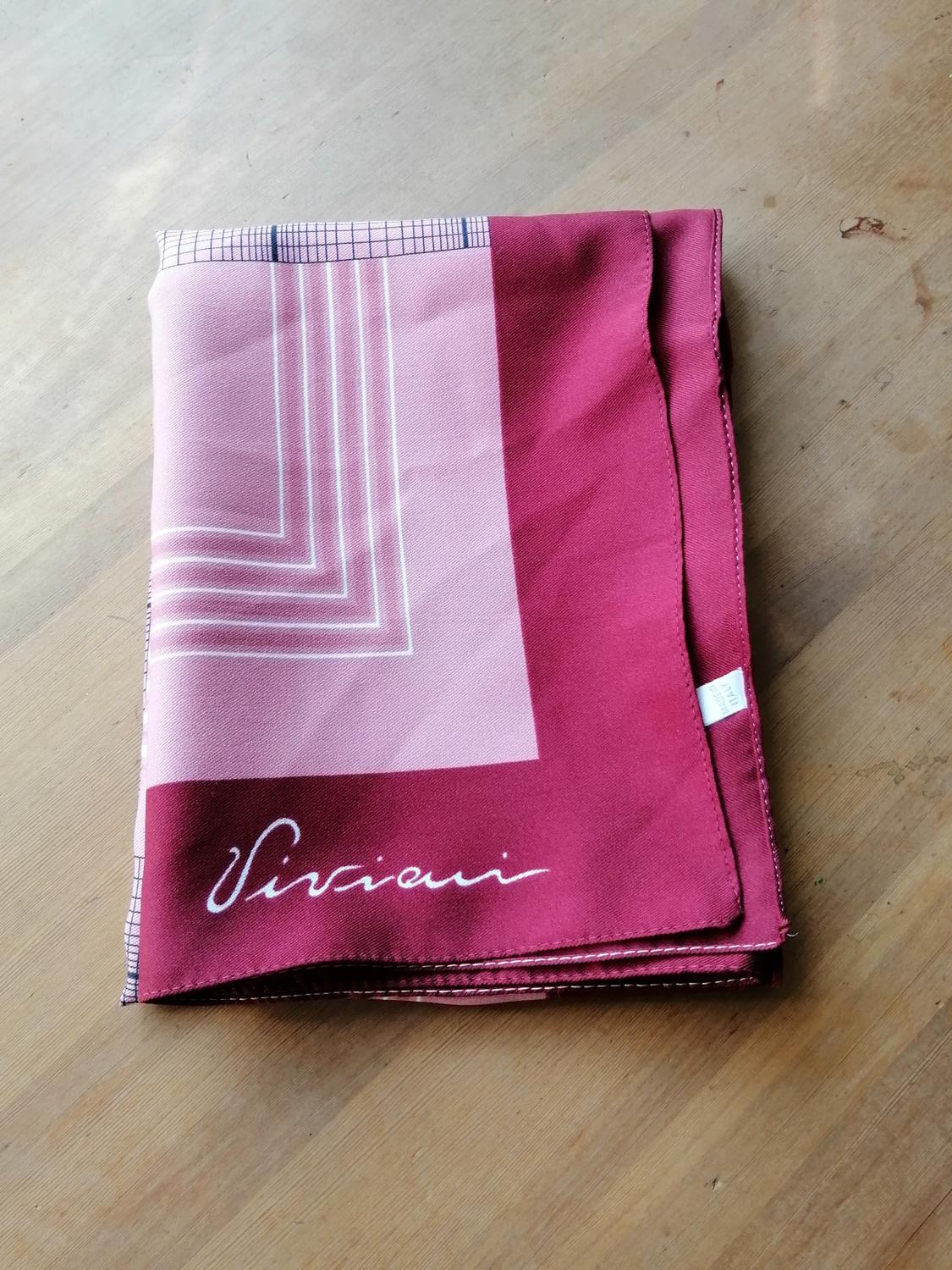 Vintage scarf scarves sjal rosa och mörkröd i mönster made in Italy