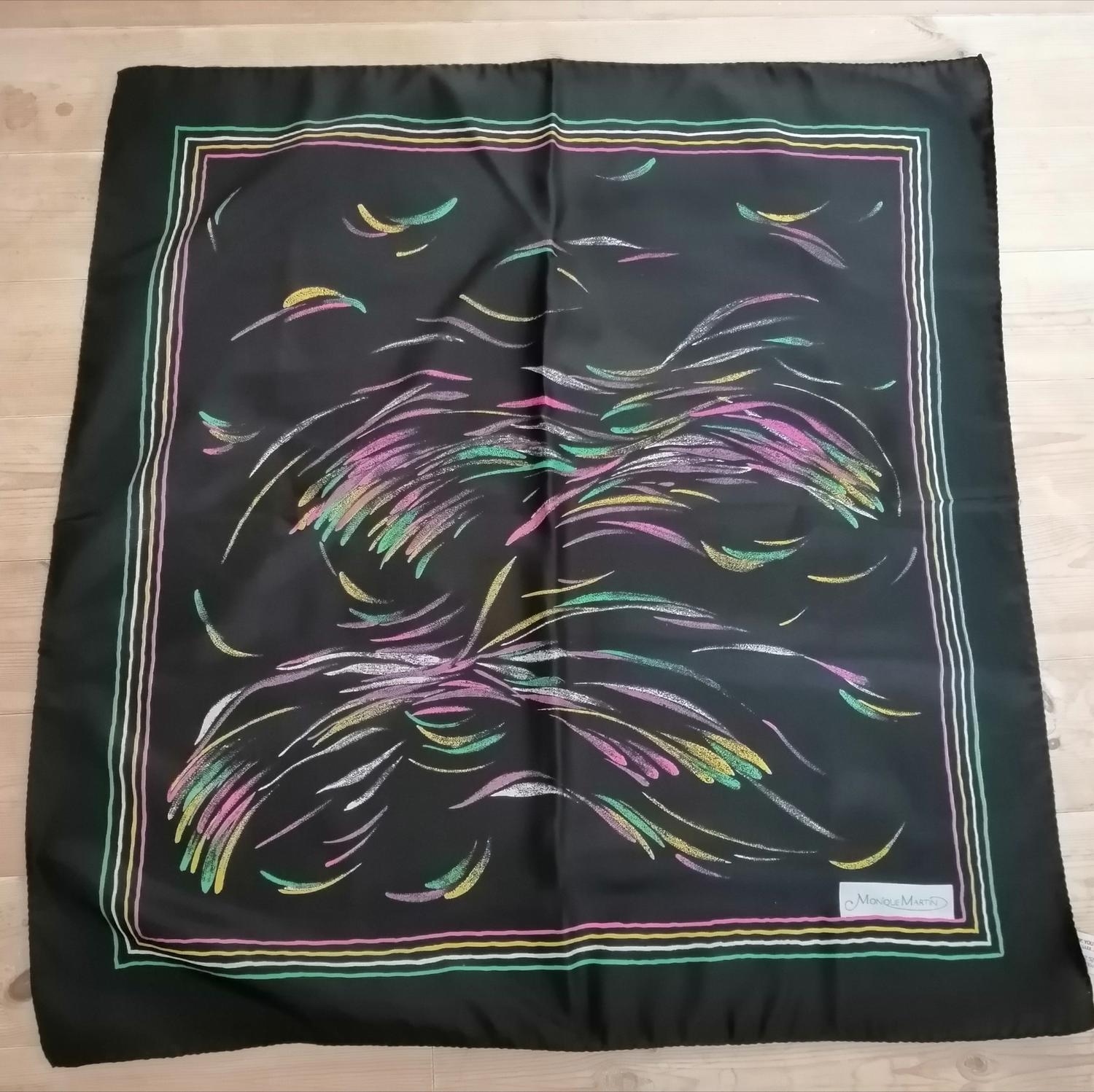 Vintage scarf sjal scarves svart med fyrverkeri i regnbågsfärger Monique Martin
