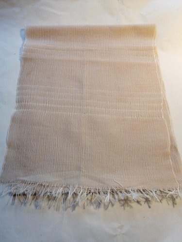 Vintage scarf scarves sjal avlång beige glest vävd med ränder korta fransar