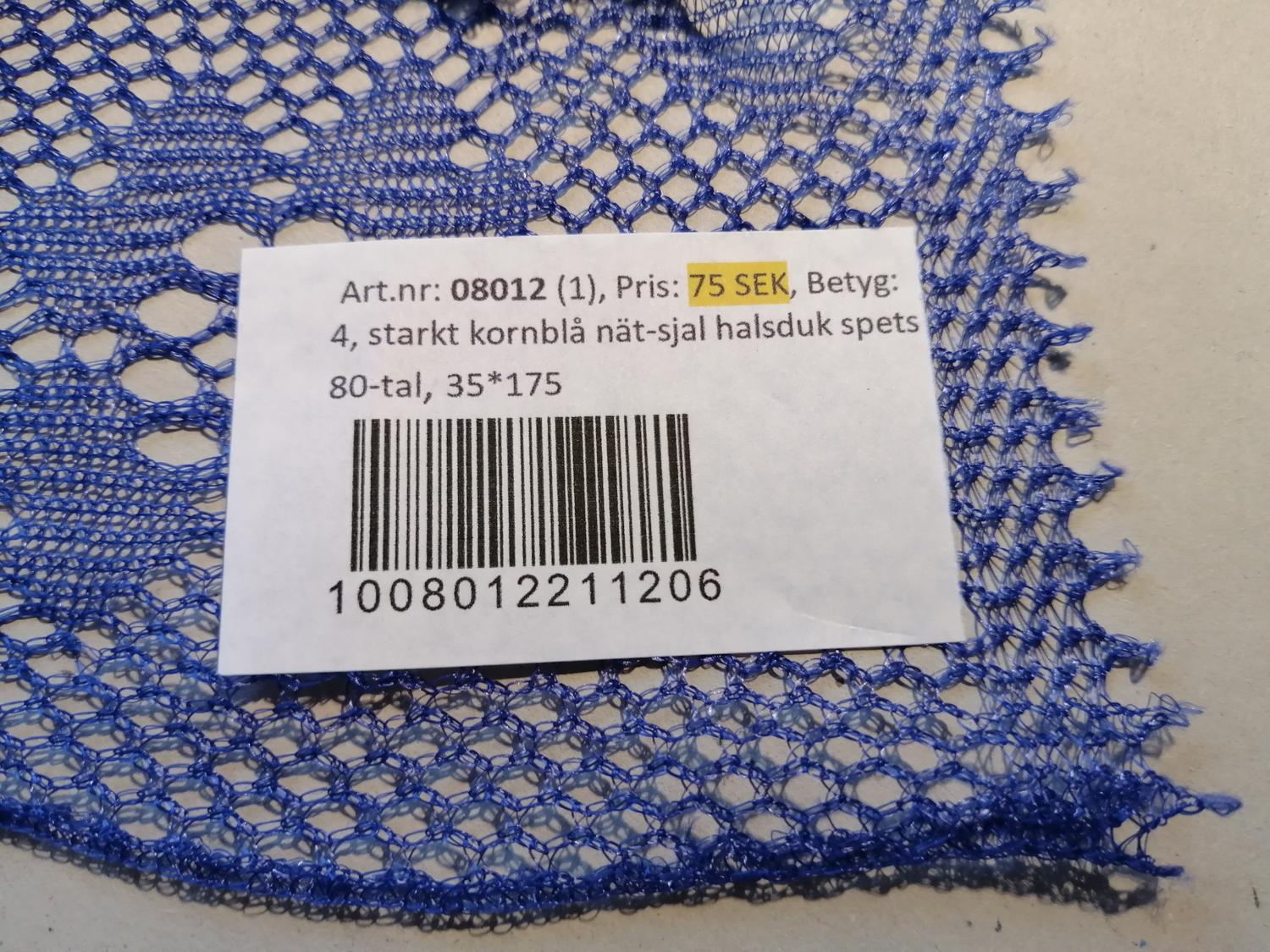 Vintage starkt kornblå nät-sjal halsduk spets 80-tal