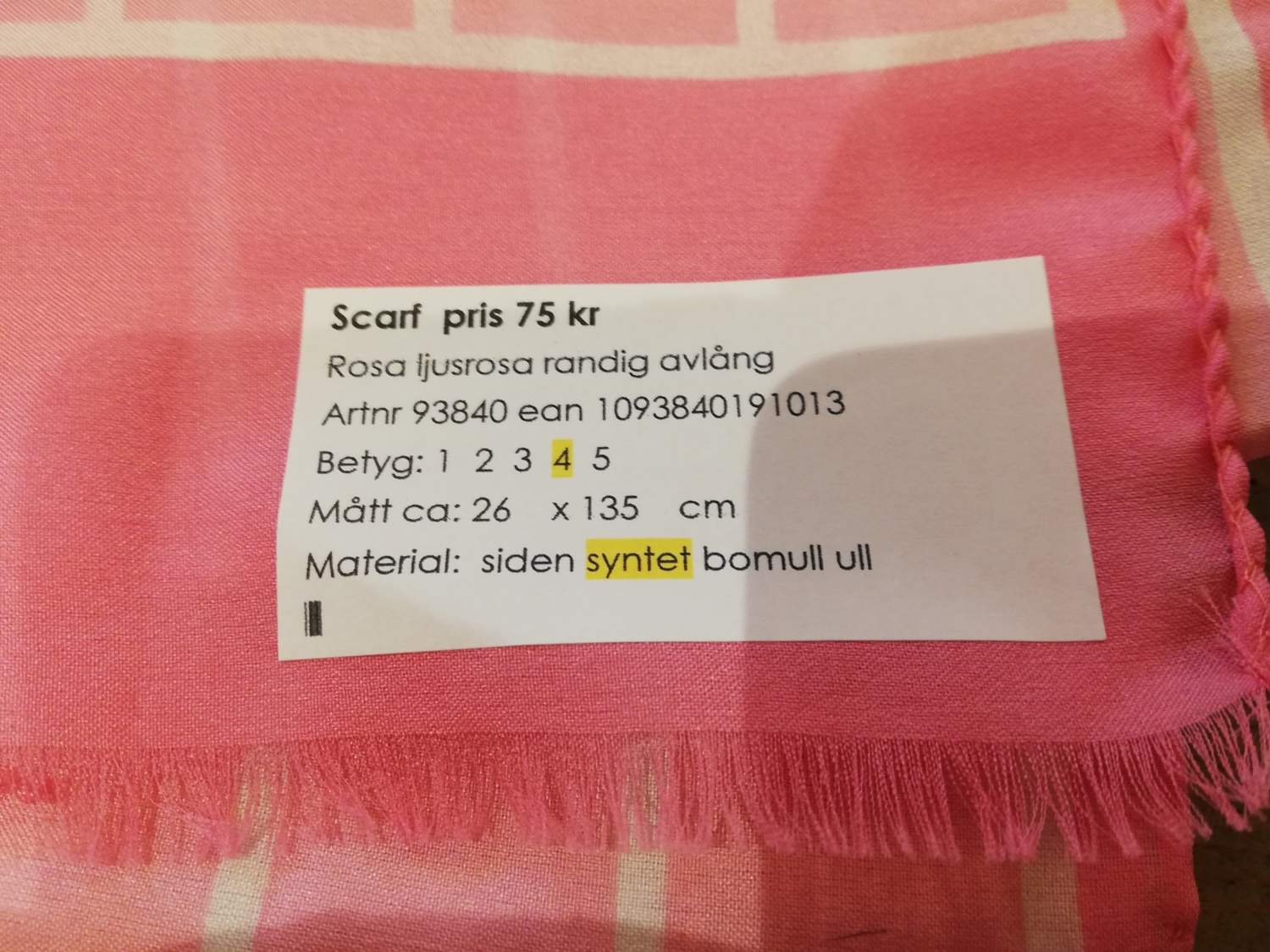 Retro scarf scarves sjal rosa ljusrosa randig avlång