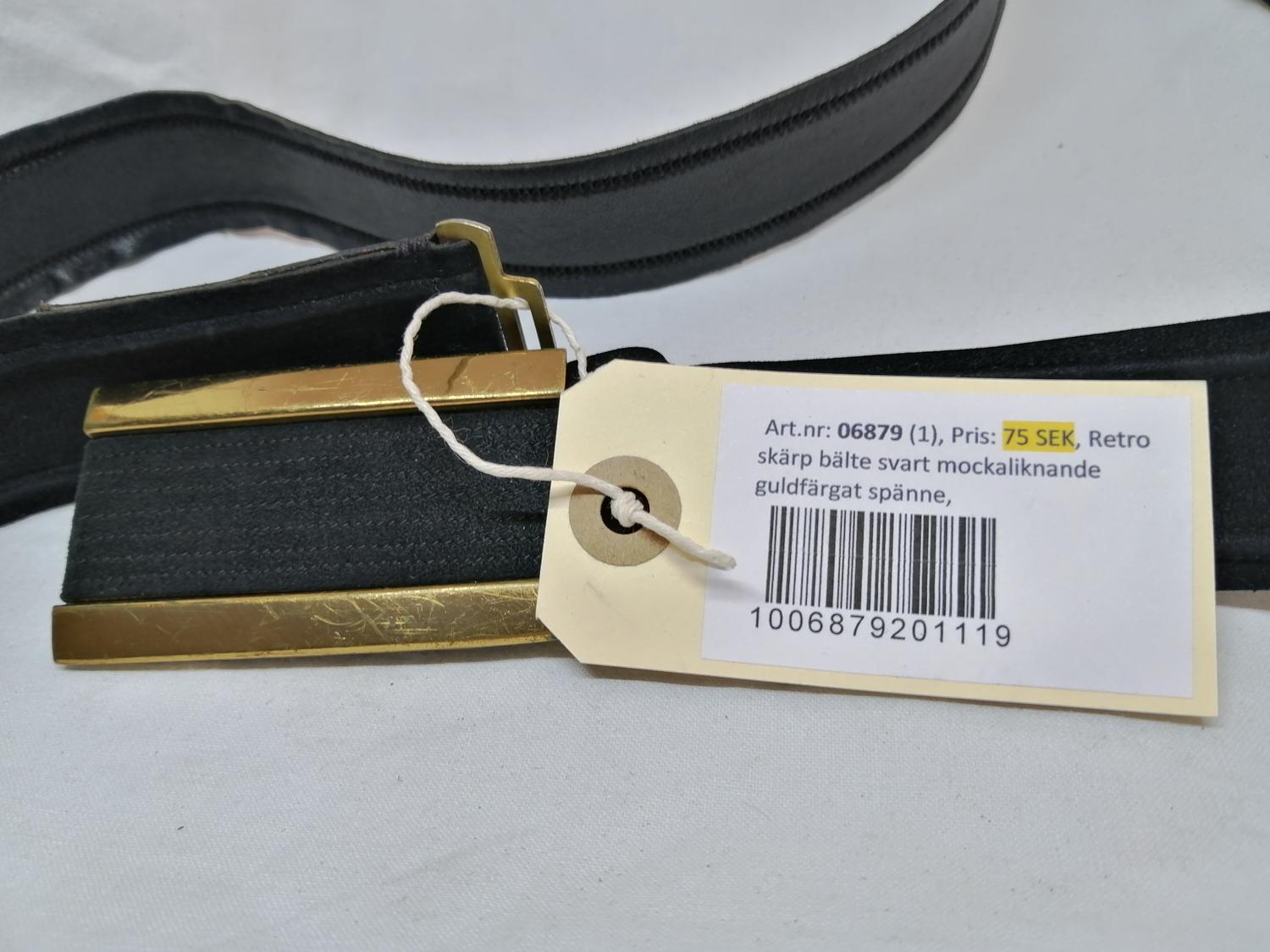Retro skärp bälte svart mockaliknande guldfärgat spänne