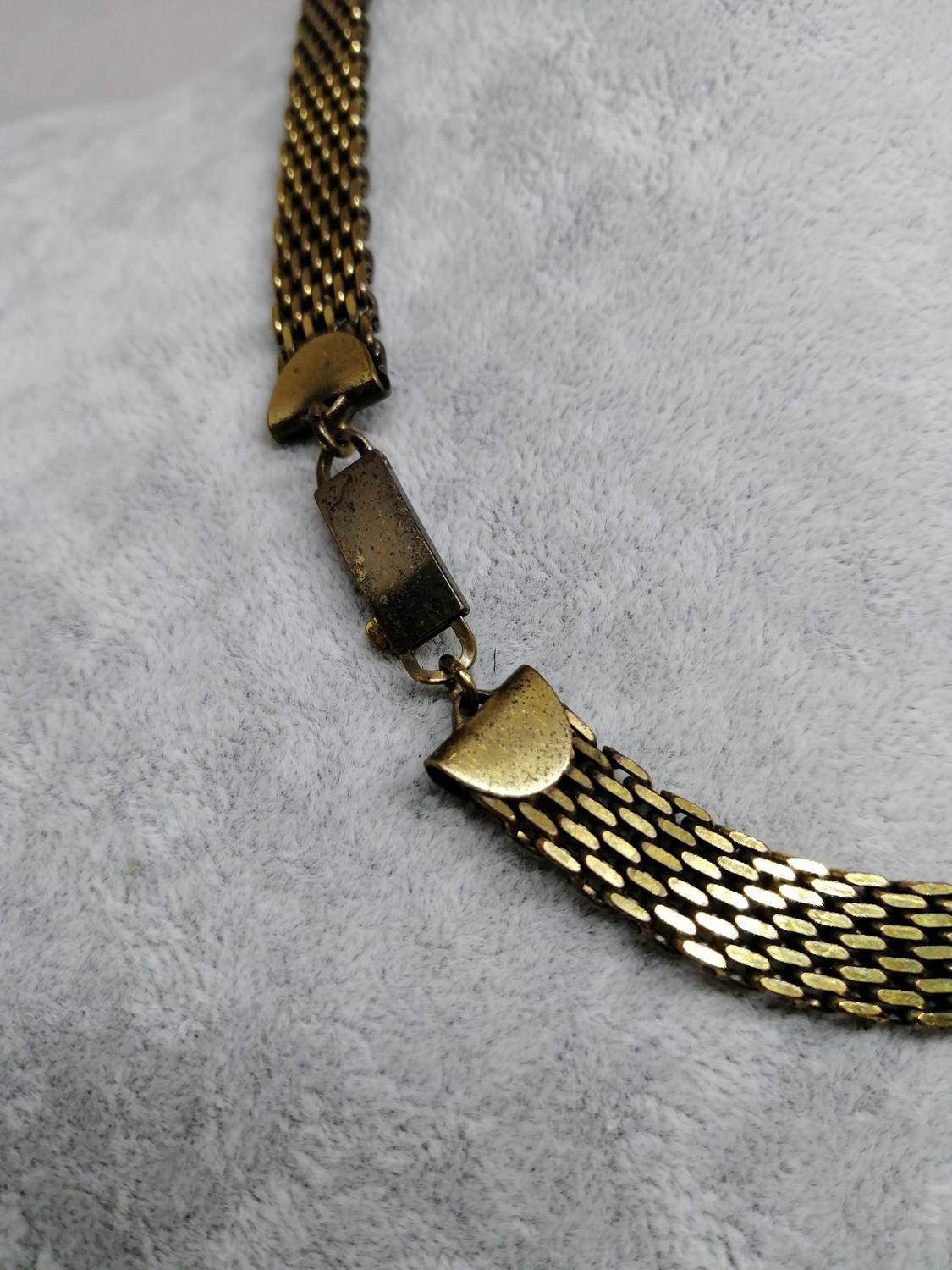 Vintage retro bijouteri smycke halsband guld-mässingsf kedja med 2 fiskar