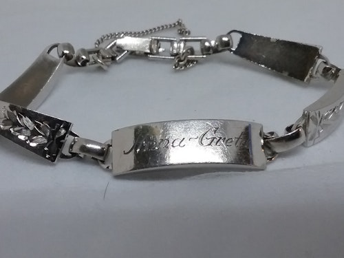 Vintage retro armband länkar silverfärgat graverat Anna-Greta