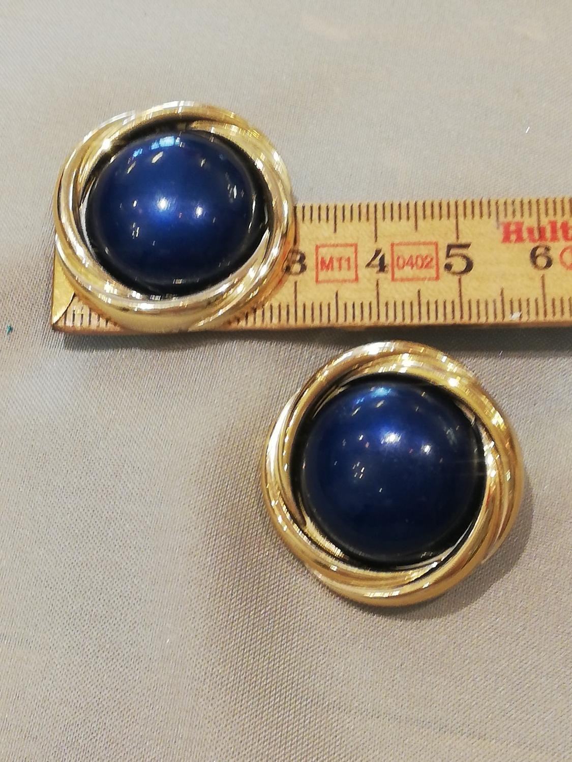 Vintage retro smycke bijouteri örhänge clips stora runda blå och guldfärgade