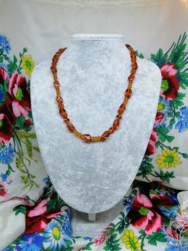 Vintage retro bijouteri smycke halsband bärnstensfärgade brun-orange stenar olia