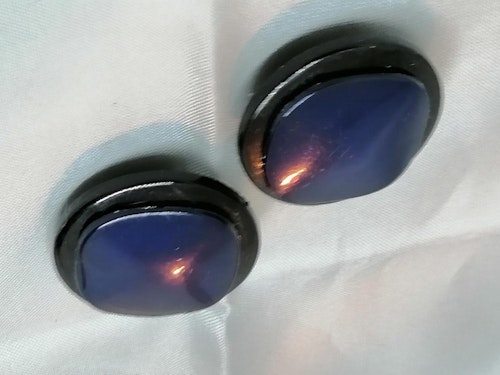 Retro bijouteri smycke örhänge clips svarta marinblå mitt runda 80-tal