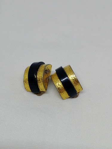 Vintage retro bijouteri örhängen clips halvrunda guldfärgade mörkblå