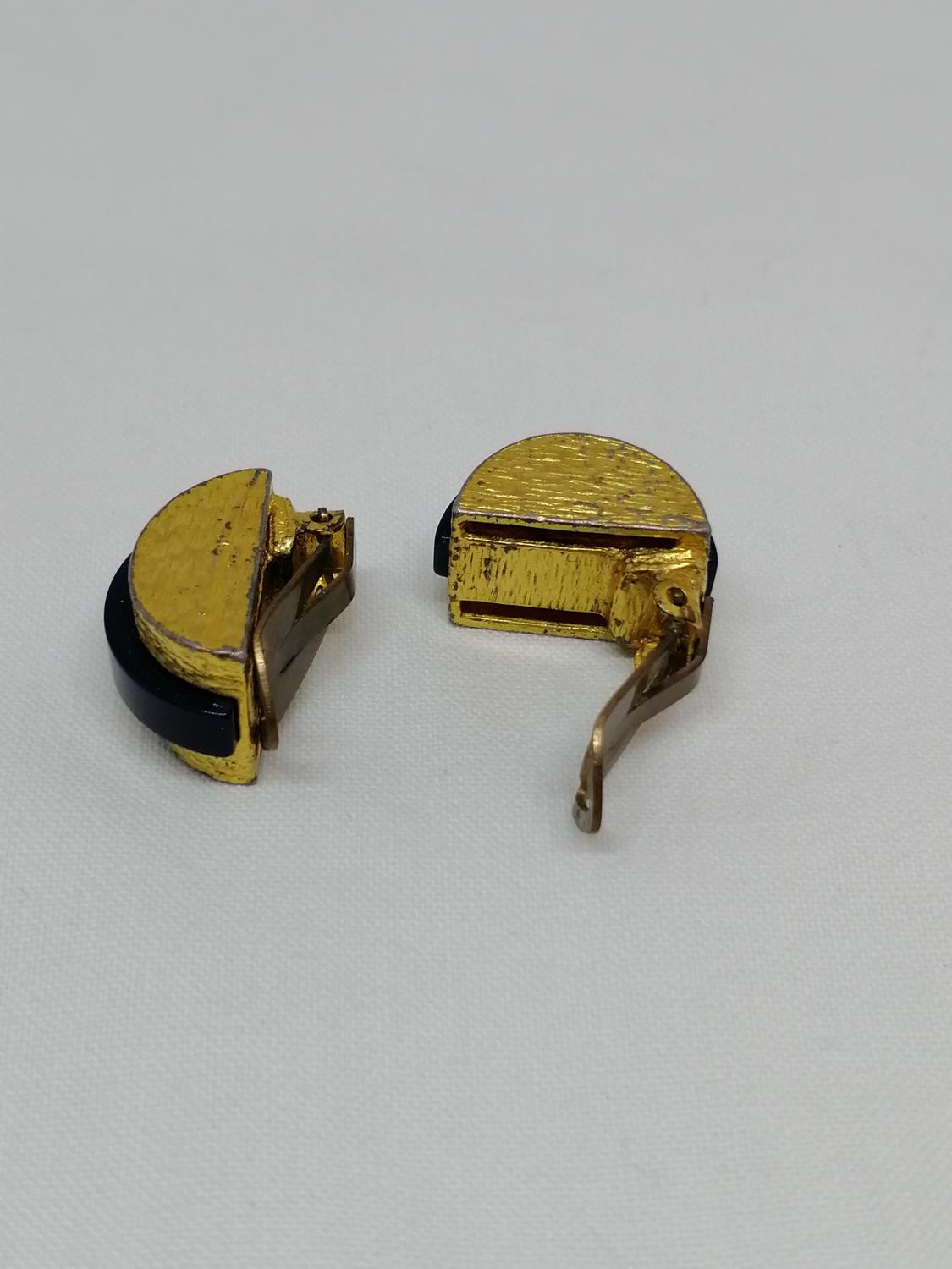 Vintage retro bijouteri örhängen clips halvrunda guldfärgade mörkblå