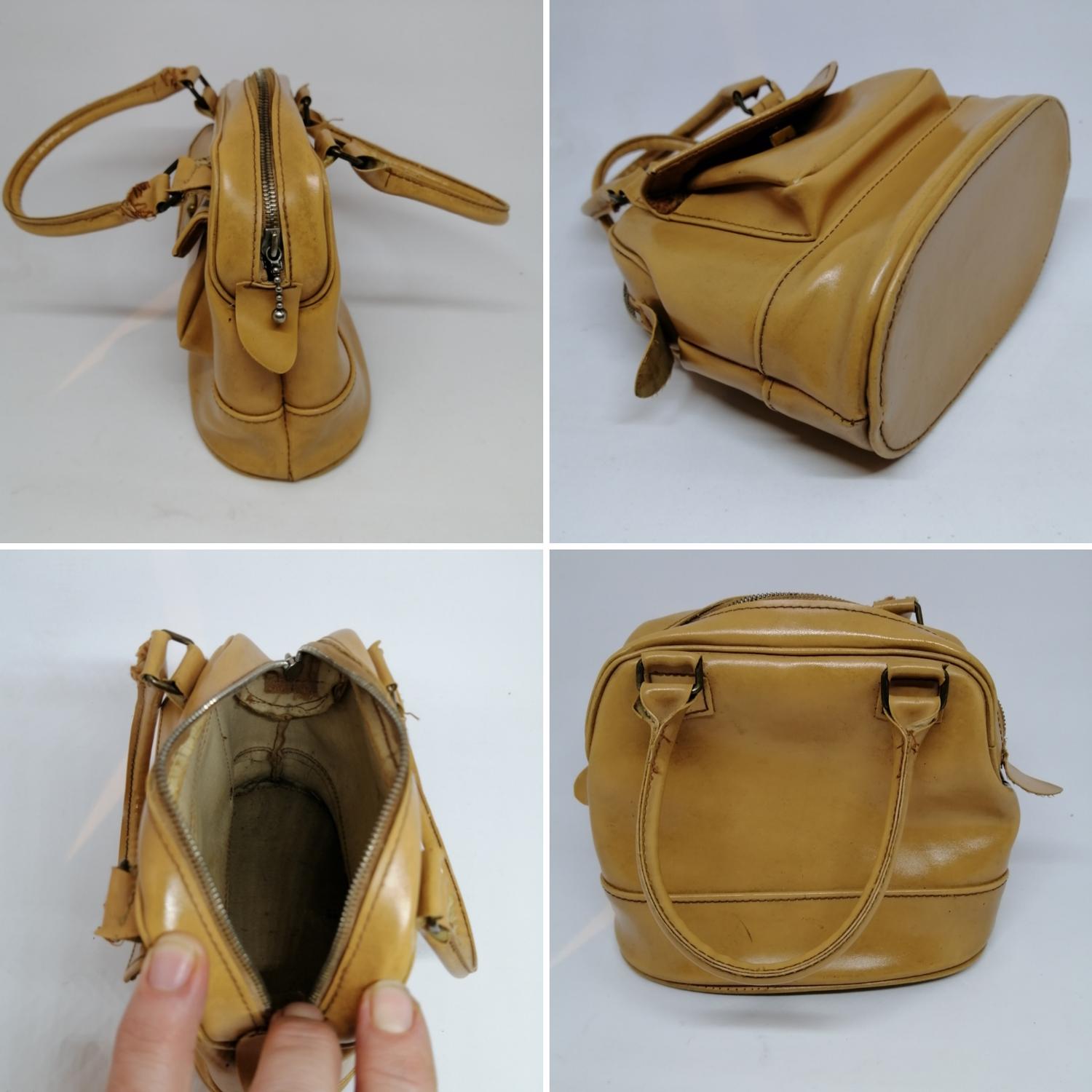 Vintage retro handväska väska liten läderfärgad väska syntet korta handtag fack