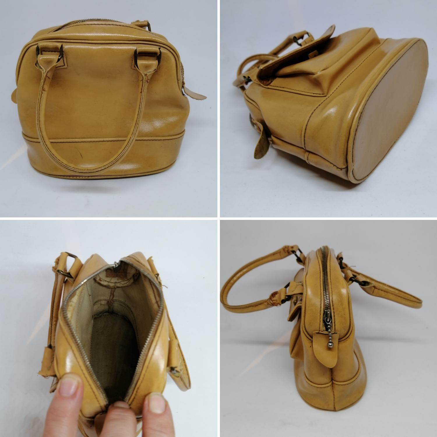 Vintage retro handväska väska liten läderfärgad väska syntet korta handtag fack