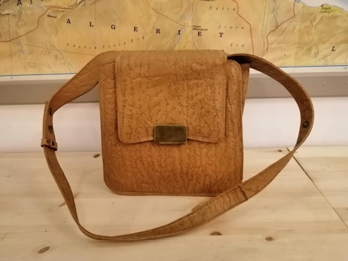 Vintage retro handväska väska ljusbeige läderimitation i syntet handtag fack avl