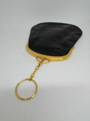 Vintage retro handväska väska liten svart lack med annorlunda handtag guldf
