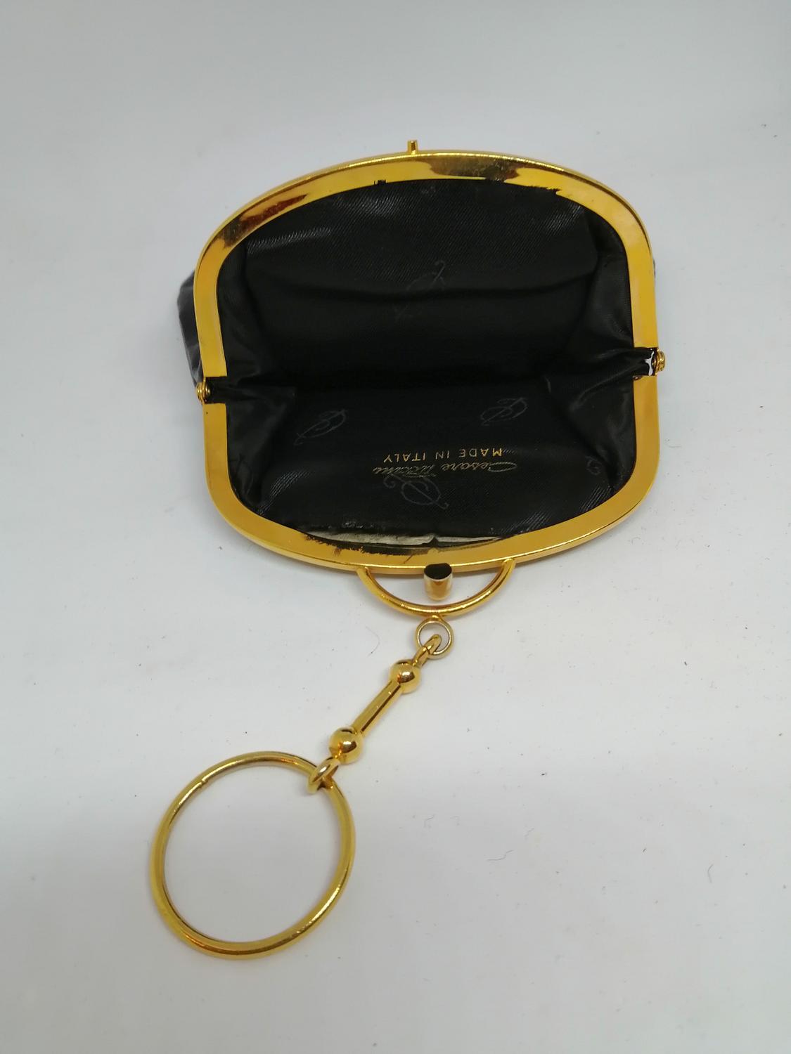 Vintage retro handväska väska liten svart lack med annorlunda handtag guldf