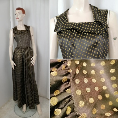 Vintage balklänning brons-brun med guldprickar vid kjol annorlunda krage