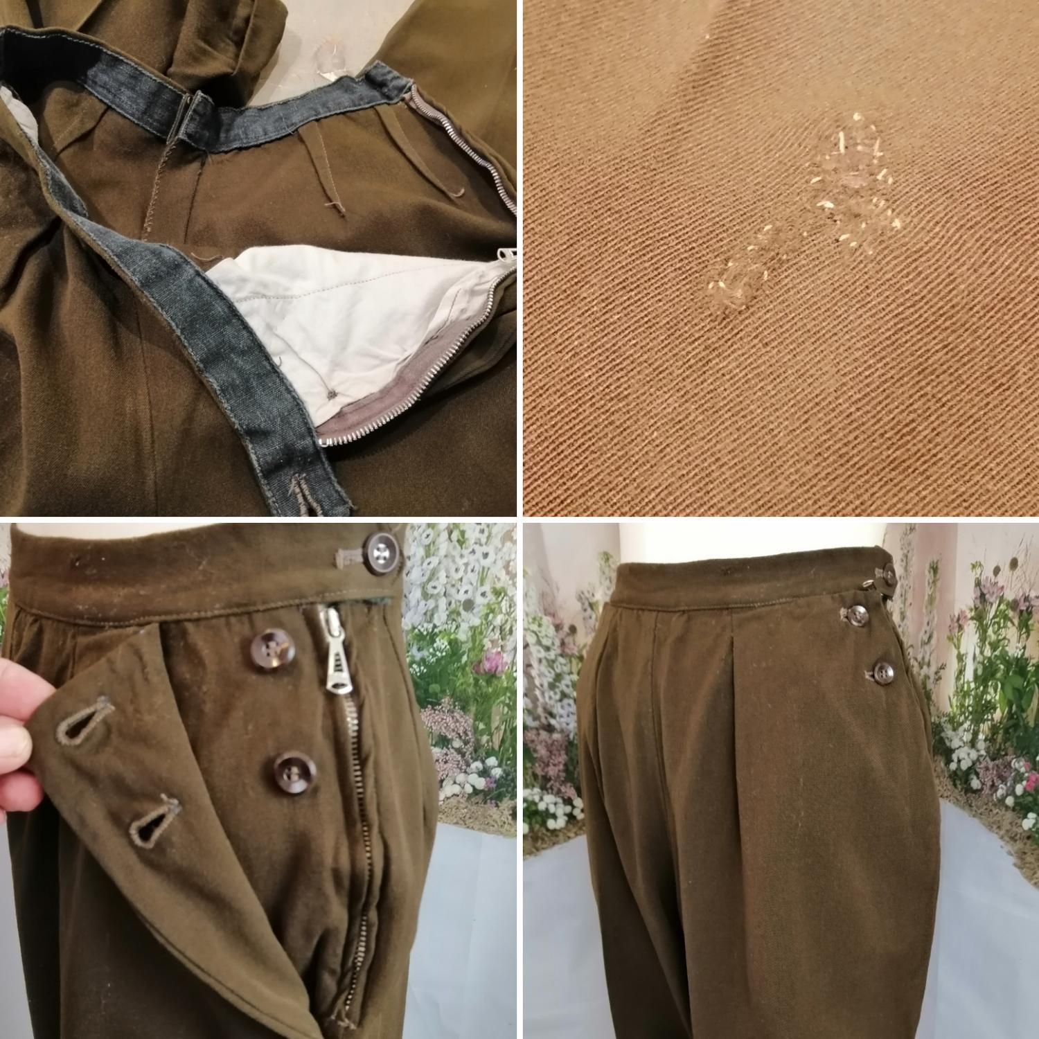 Vintage bruna kortare byxor med sidknäppning slag nertill