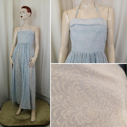 Vintage balklänning sommarklänning ljusblå vita blommor tunn