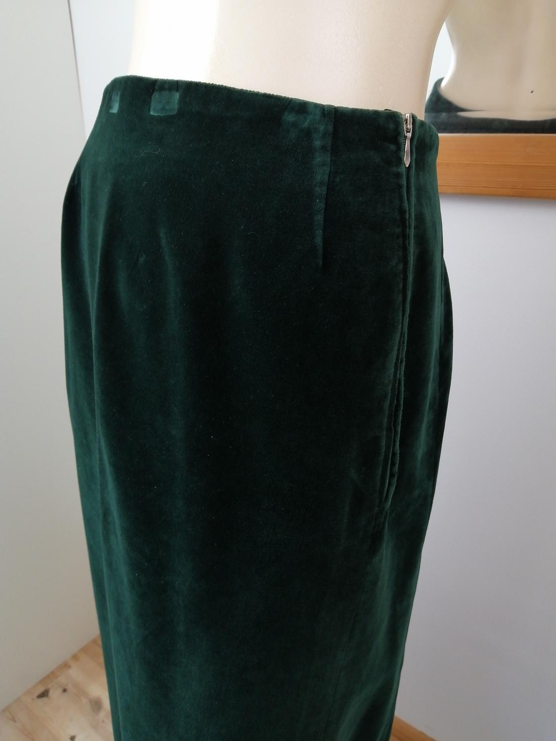 Vintage grön långkjol sammet fodrad hög slits i sidan 70-tal