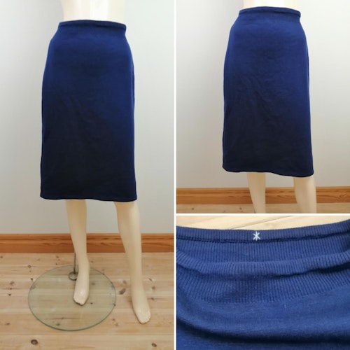 Vintage blå kjol stickad jersey tjock resår midjan