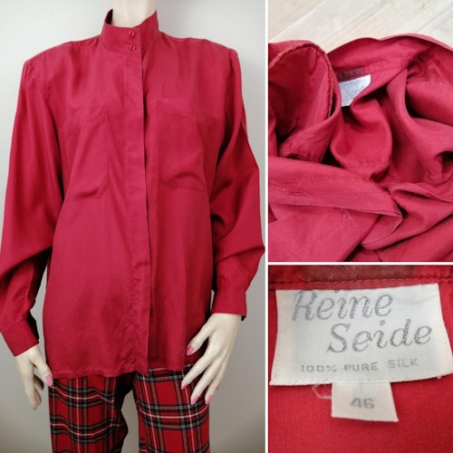 Vintage röd sidenblus axelvaddar 80-tal Reine Seide