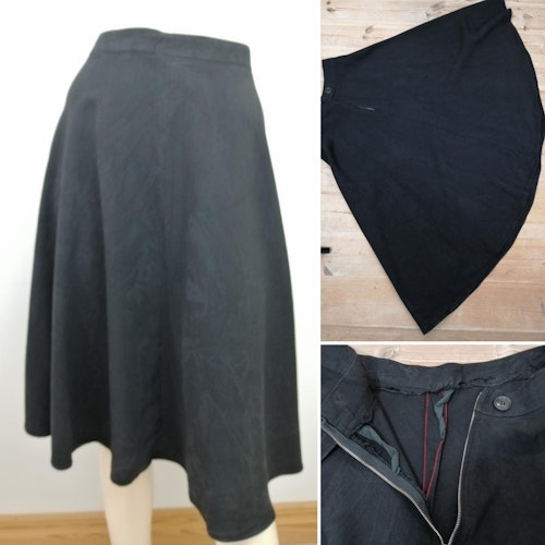 Vintage svart kjol klockad pytte-smal midja