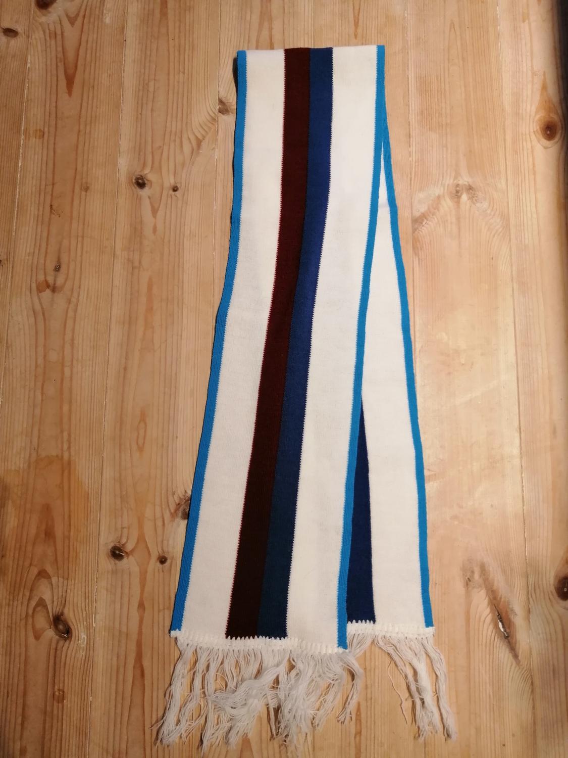 Vintage randig halsduk sjal vit blå röd turkos fransar unisex