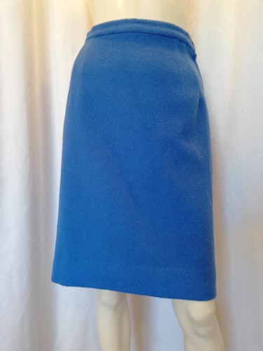 Vintage retro snäv längre kjol ull ljusblå/mellanblå pennkjol vinter 50-tal