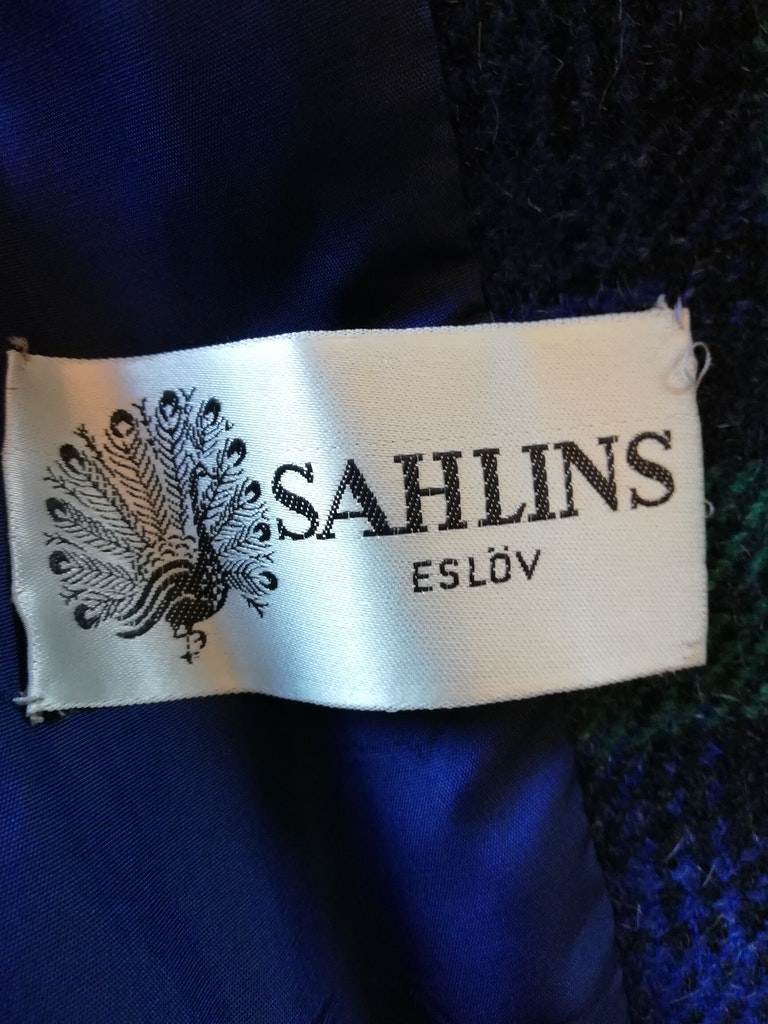 Vintage vinter-kappa rutig blå-grön sammetskrage Sahlins Eslöv 60-tal -  Vintage Corner Österlen