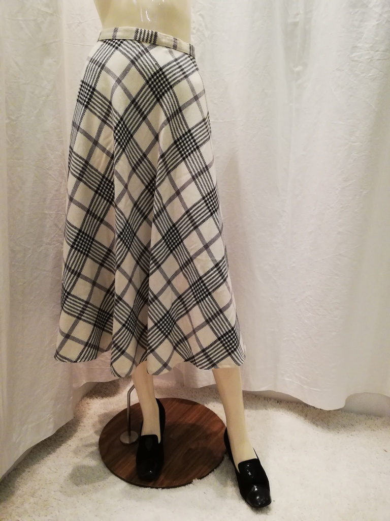Retro 80-tal deadstock/oanvänd kjol deadstock-oanvänd klockad ull svart vit grå