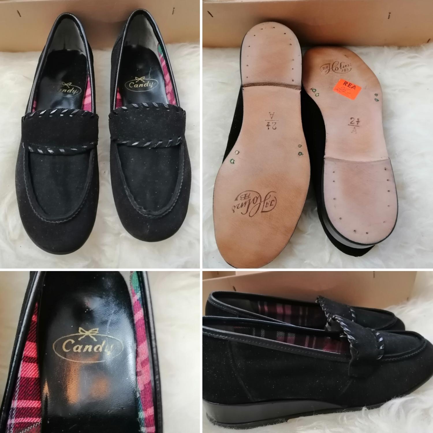 Vintage svart mocka-lofer sko kilklack stl 2,5 A ca 35