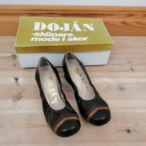 Vintage Doján pumps brun bred klack resår stl ca 35