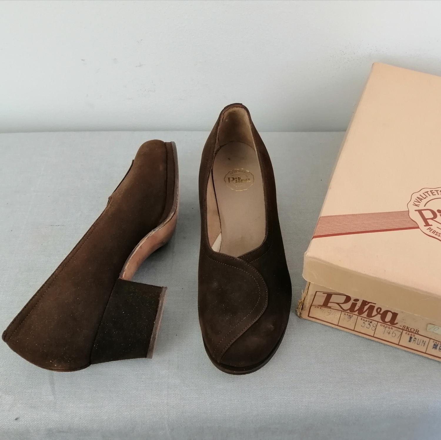 Vintage Ritva brun mockapumps bred klack stl 3,5A ca 36