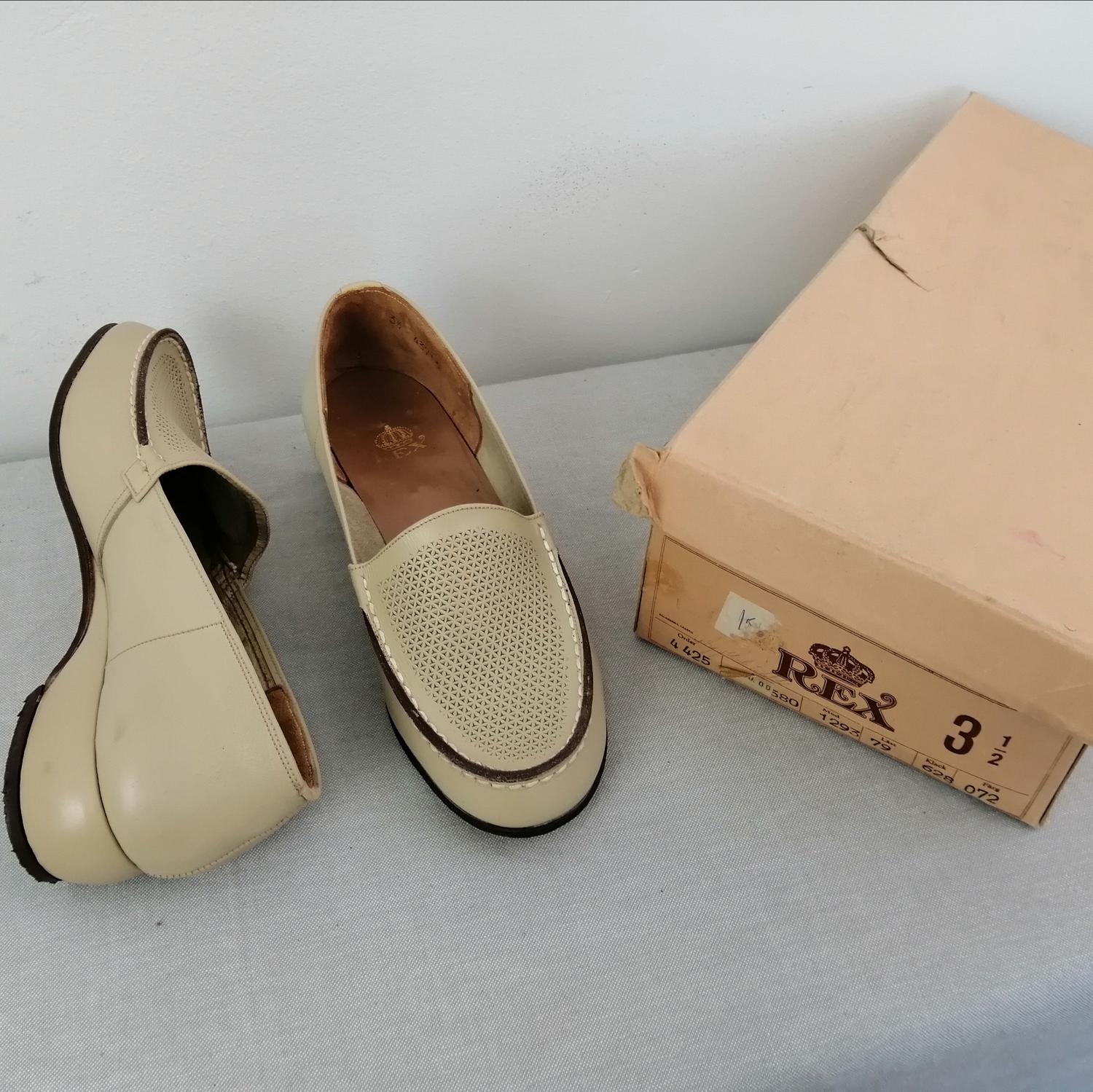 Vintage Rex beige loafer rutmönster fram stl 3,5A ca 36