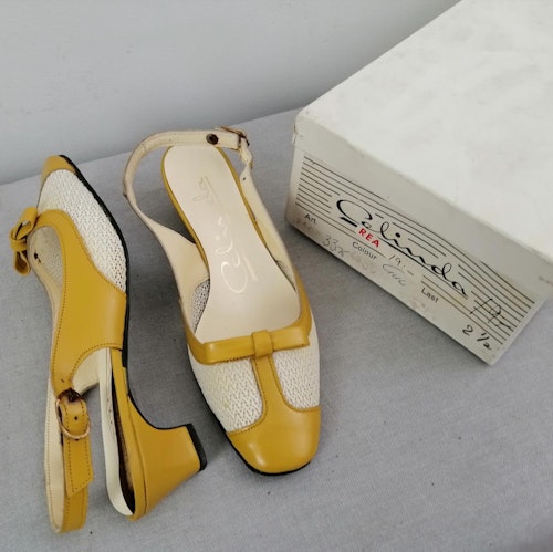 Vintage Celinda slingback gul vitt nät rosett stl 2,5 ca 35