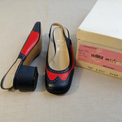 Vintage Wilma blå röd slingback stl 36