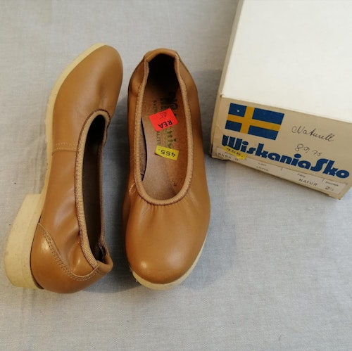 Vintage Wiskania låg ballerina läderf resår gummisula stl 2,5 ca 35
