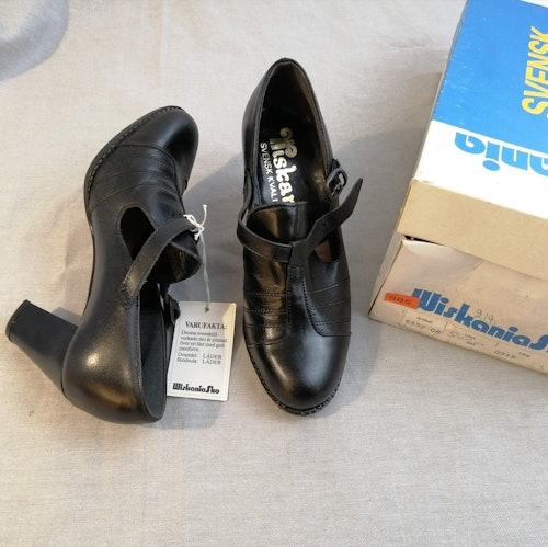 Vintage Wiskania hög svart sko plös till vristrem hög fram stl 2,5 ca 35