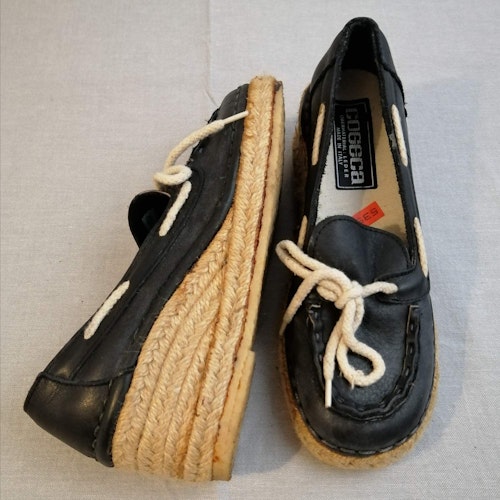 Vintage Cogeca svart sko snörning kilklack med flätning stl 35