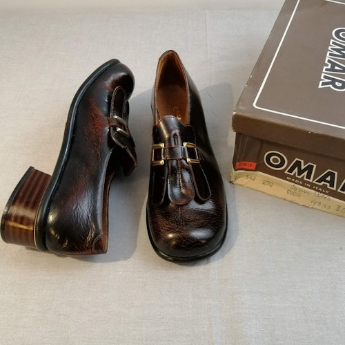 Vintage Omar mörkbrun melerad sko med fransig plös  stl 36
