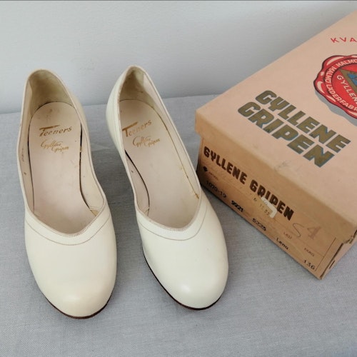 Vintage Gyllene Gripen Teeners vit ballerina klack stl A4F ca 37