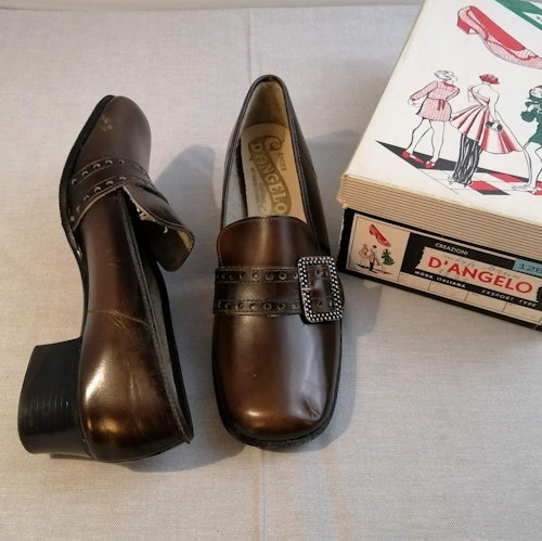Vintage D'angelo brun sko bred rem silverf spänne fram stl 40